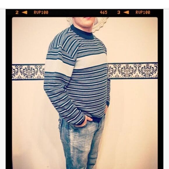 Vintage 90’s Blue Stripe Skater Long Sleeve Grunge Sweater, XL - Picture 2 of 4